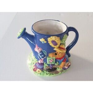 Blue Disney Winnie the Pooh Ceramic Watering Can w Eeyore & Piglet